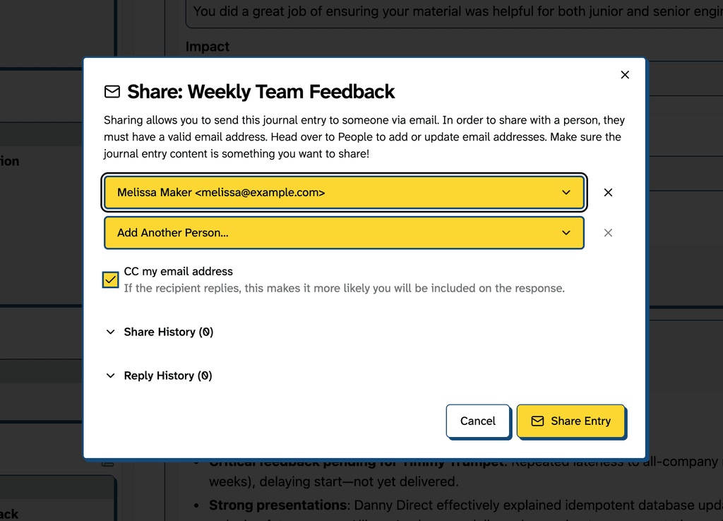 Sharing Journal Entries