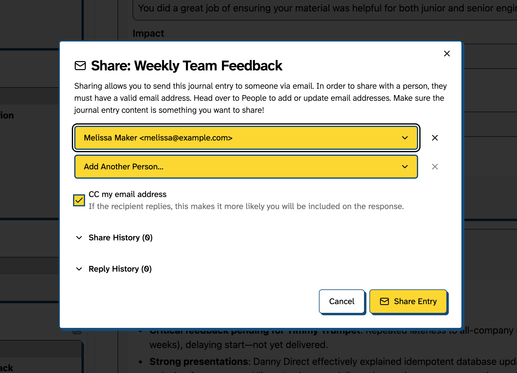 Share a Journal Entry using ClarityBoss